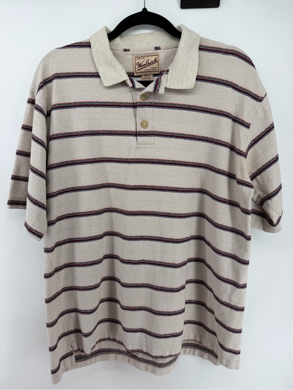 Vintage Woolrich Polo Shirt Mens Large Striped Textured Knit Made In USA 90s